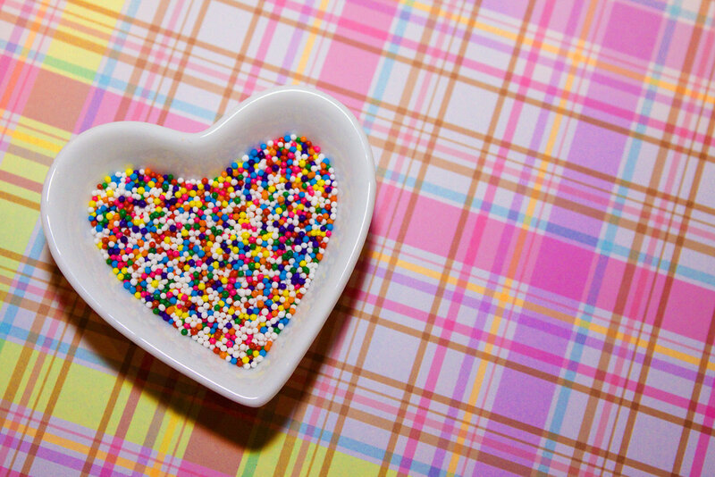 heart-shaped bowl with sprinkles