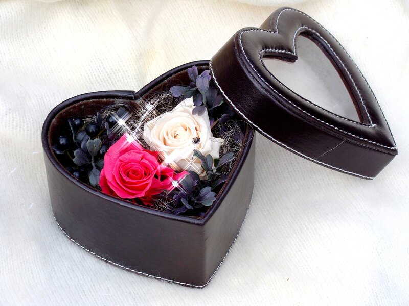 Heart-shaped Box with Roses — Brown