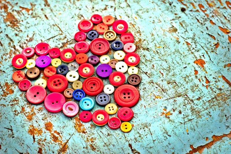 Heart-shaped Button Arrangement — Red, Colorful, Photograph