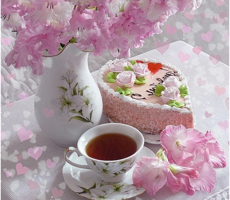 Heart-shaped Cake and Tea
