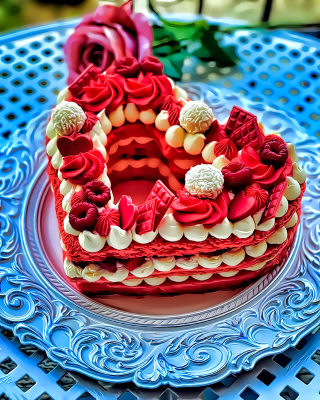 Heart-shaped Cake — Red, Festive