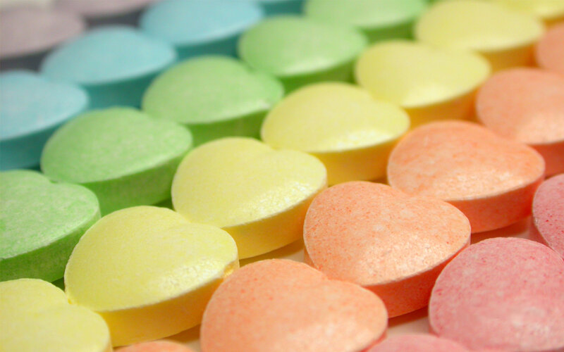 Heart-shaped Candies — Green, Colorful