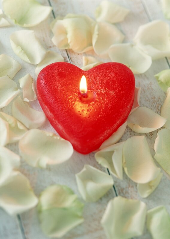 Heart-shaped Candle — Red, Romantic, Photograph, Rose Petals, Wooden Surface