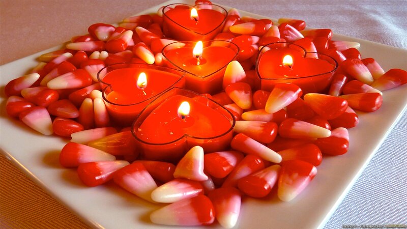 Heart-shaped Candles and Candy