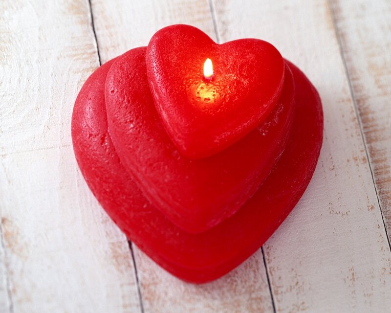 heart-shaped candles lit