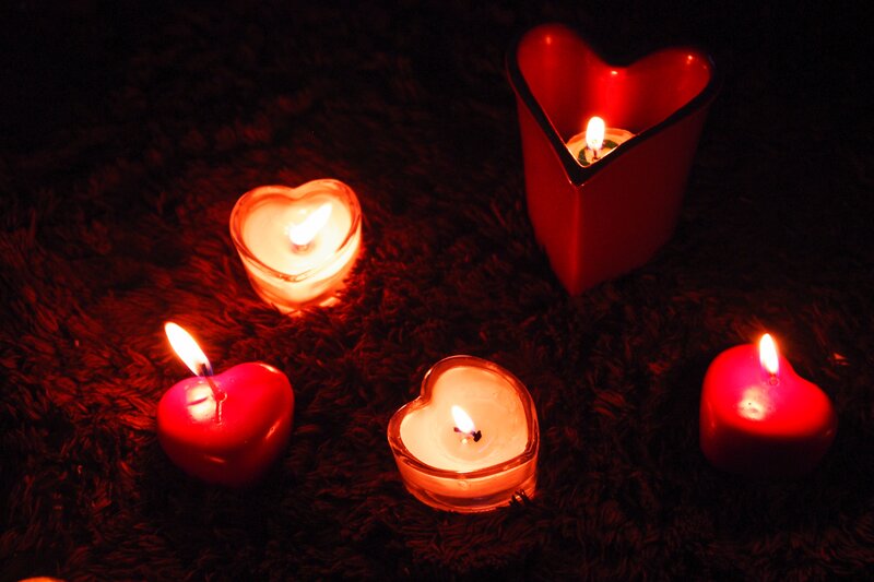 Heart-shaped Candles — Red, Romantic, Night