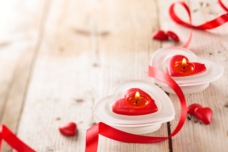 Heart-shaped Candles — Red, Romantic, Photograph, Ribbons