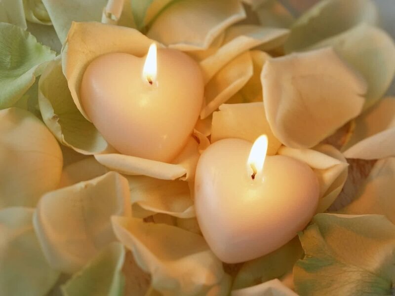 Heart-shaped Candles — White, Serene, Night