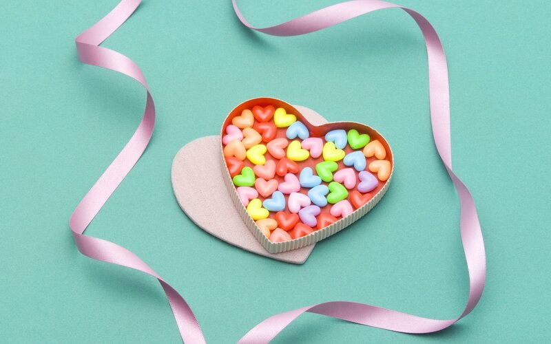 Heart-shaped Candy Box — Teal, Festive, Photograph, Ribbon