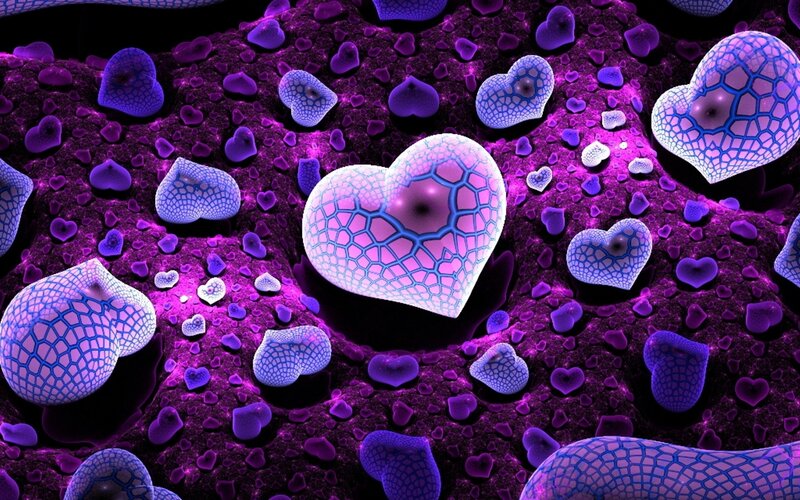 Heart-shaped Cells — Purple, Abstract, Digital Art, Microscopic View