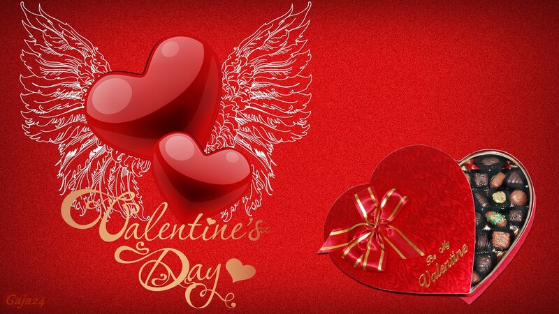 Heart-shaped Chocolate Box — Red, Romantic, Digital Art, Wings
