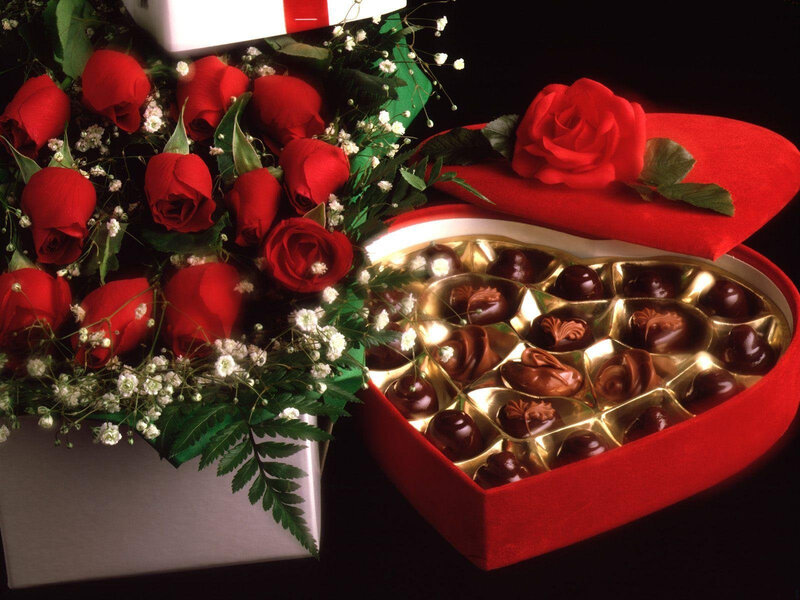 Heart-shaped Chocolate Box — Red, Romantic, Photograph, Red Roses, Flowers