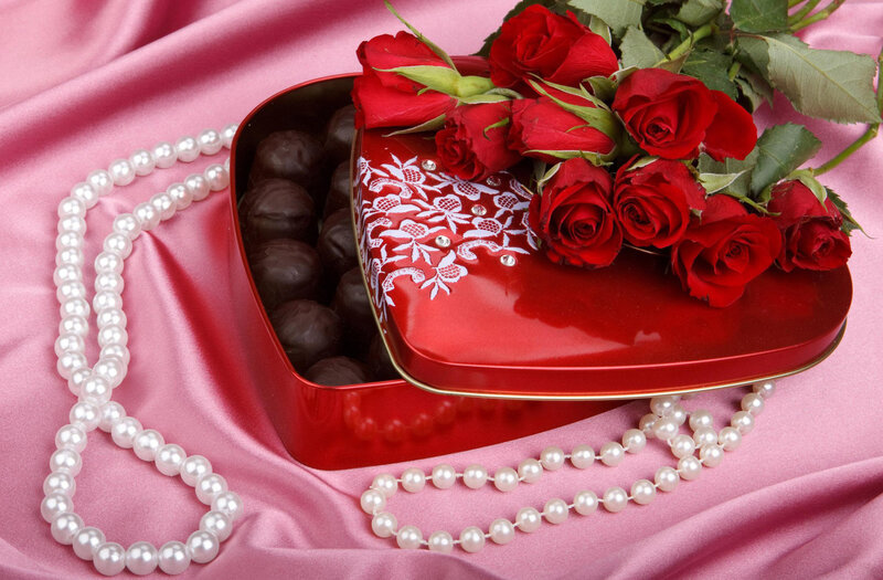 Heart-shaped Chocolate Box — Red, Romantic, Photograph, Red Roses