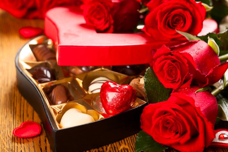 Heart-shaped Chocolate Box — Red, Romantic, Photograph, Red Roses, Wooden Table