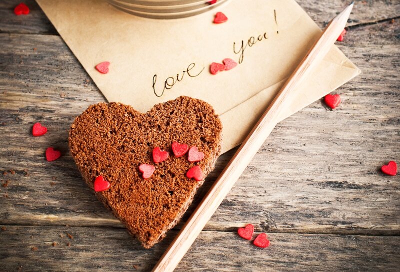 Heart-shaped Chocolate Cake — Brown, Romantic, Photograph