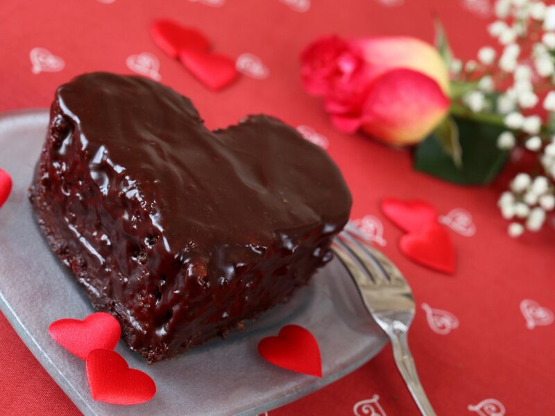 Heart-shaped Chocolate Cake — Red, Romantic, Photograph, Rose