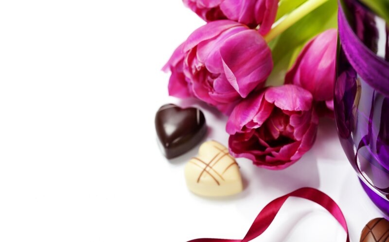 Heart-shaped Chocolates and Tulips