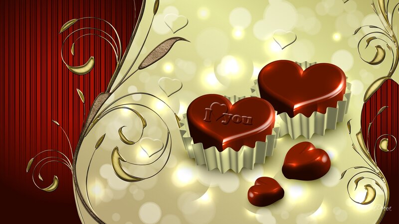 Heart-shaped Chocolates — Red, Romantic, Digital Art, Hearts