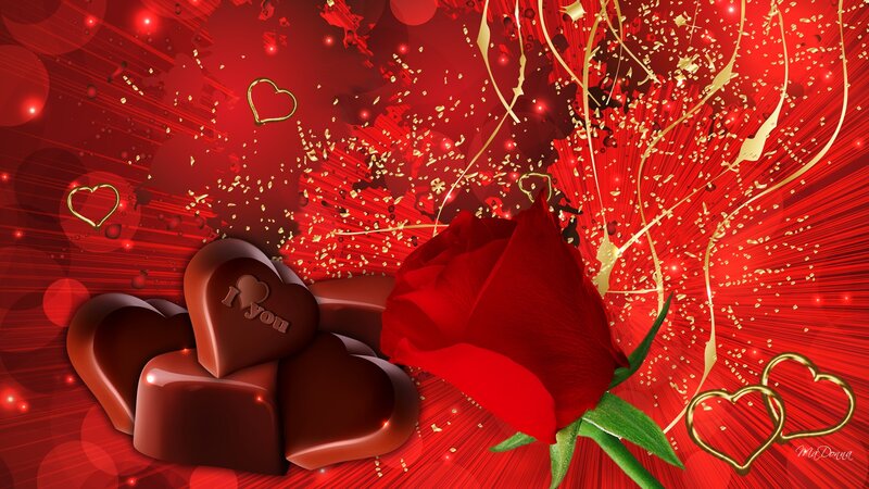 Heart-shaped Chocolates — Red, Romantic, Digital Art