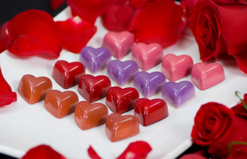 Heart-shaped Chocolates — Red, Romantic, Photograph, Rose Petals
