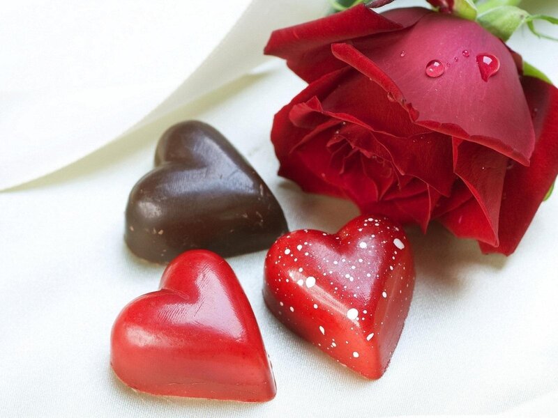 Heart-shaped Chocolates — Red, Romantic, Photograph, Rose
