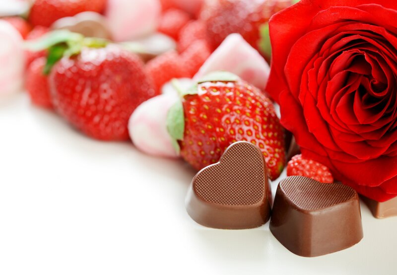 Heart-shaped Chocolates — Red, Romantic, Photograph, Strawberries