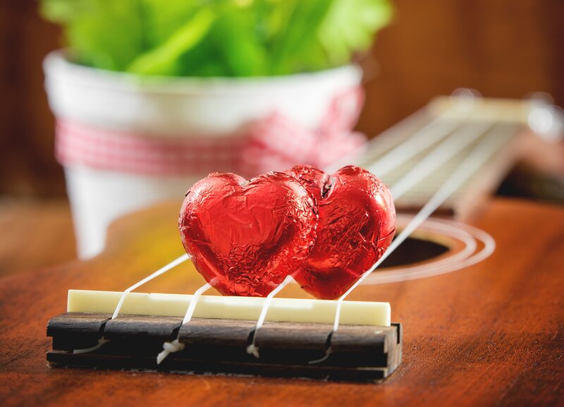 Heart-shaped Chocolates — Red, Romantic, Photograph, Ukulele