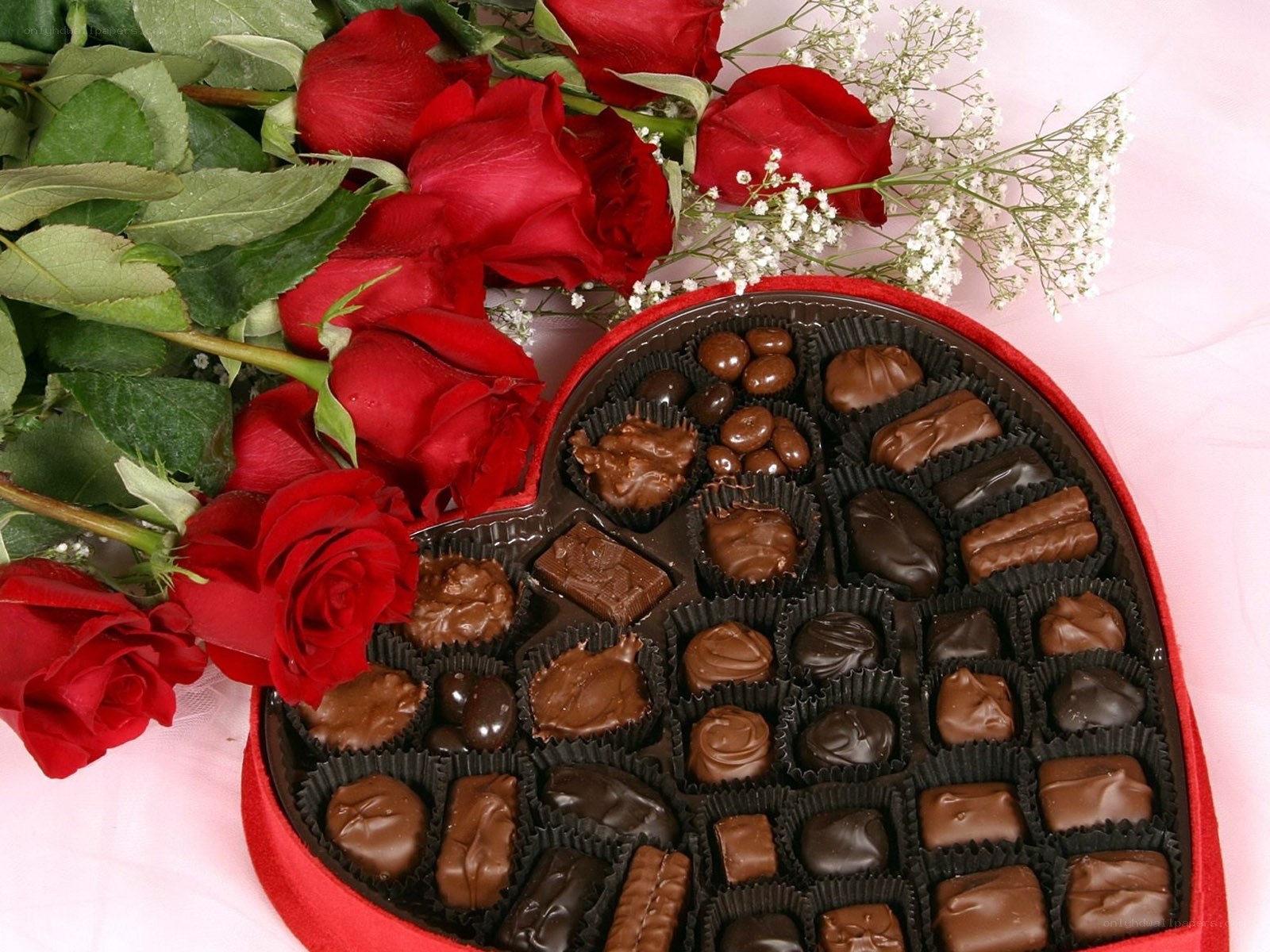 heart-shaped chocolates with roses