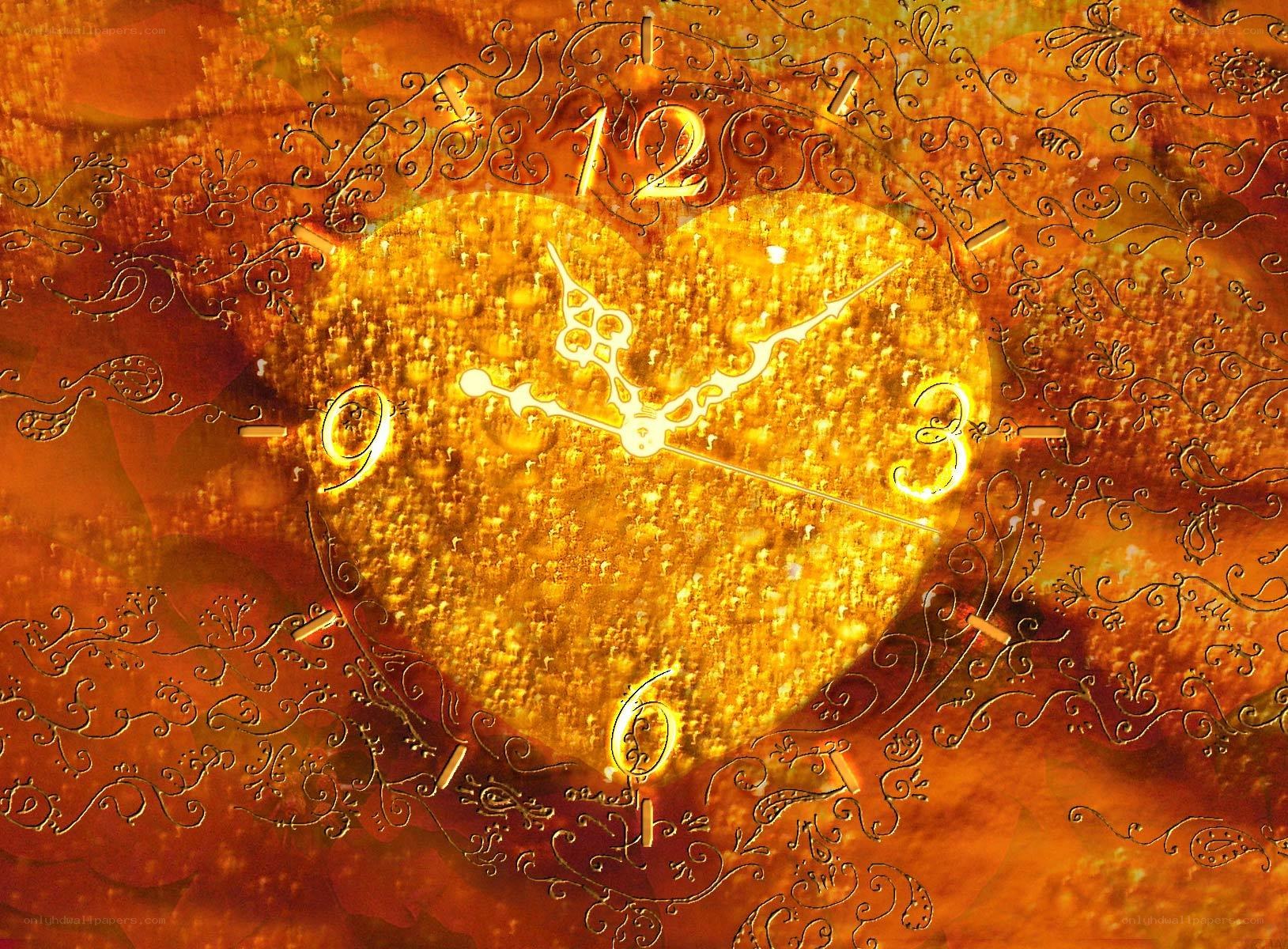 heart-shaped clock with golden texture