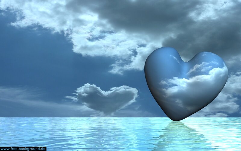 Heart-shaped Cloud — Blue, Serene, Afternoon, Digital Art, Clouds