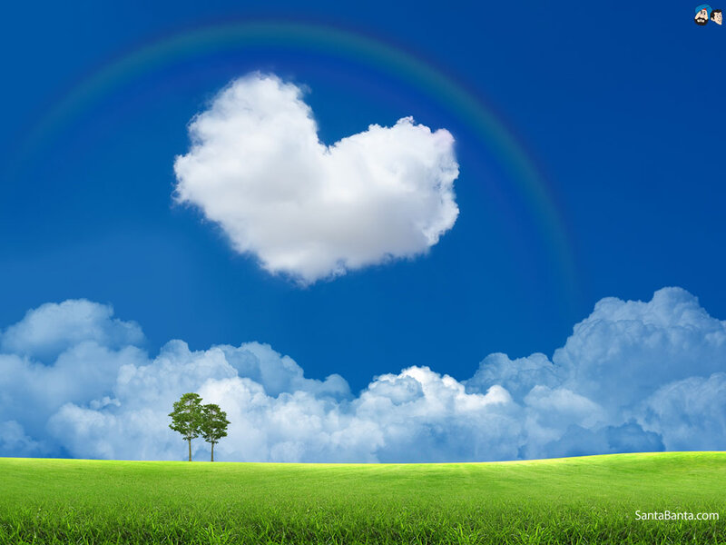 Heart-shaped Cloud — Blue, Serene, Afternoon, Digital Art, Rainbow