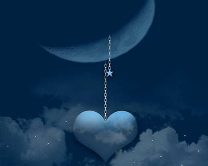 Heart-shaped Cloud — Blue, Serene, Night