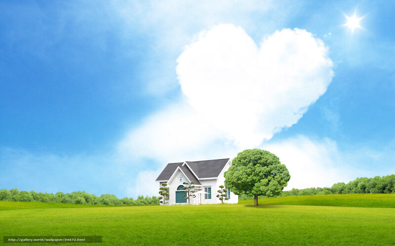 Heart-shaped cloud over a house