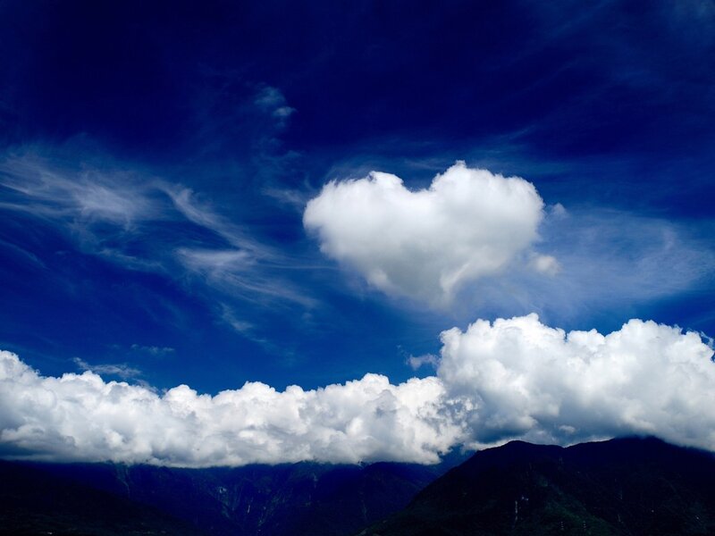 Heart-shaped Cloud over Mountains — Blue, Dramatic