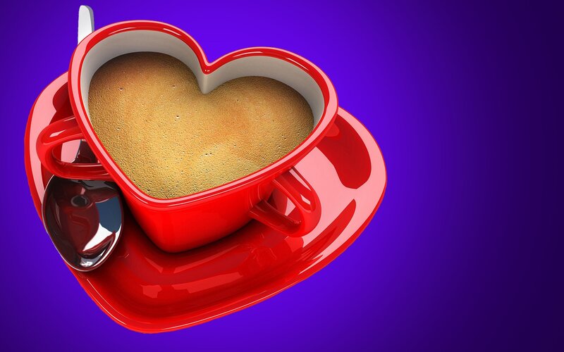Heart-shaped Coffee Cup — Red, Calm, 3d Render, Saucer, Spoon