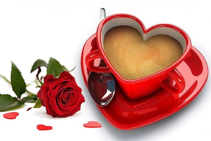 Heart-shaped Coffee Cup — Red, Romantic, Morning