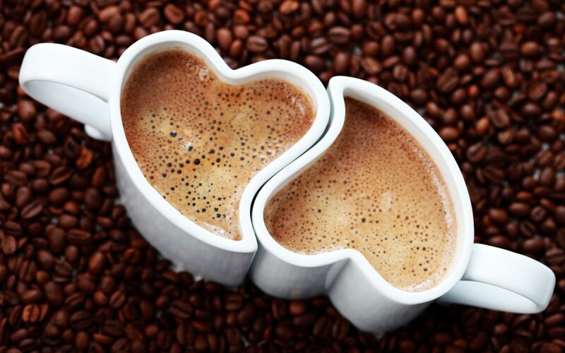 Heart-shaped Coffee Cups — Brown, Calm, Photograph, Coffee Beans