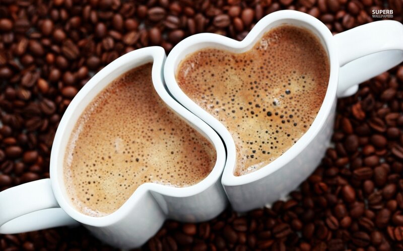 Heart-shaped Coffee Cups — Brown, Cozy, Photograph, Coffee Beans, Foam