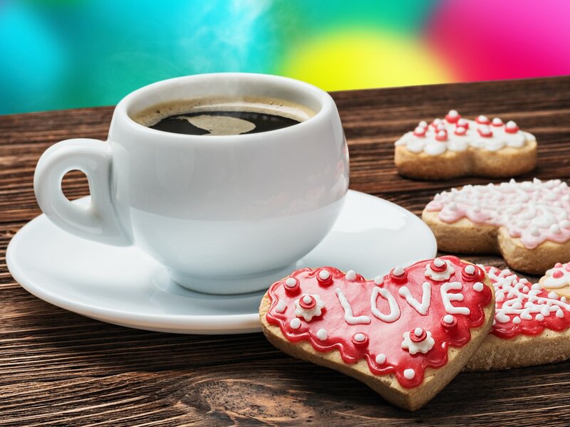 Heart-shaped Cookies and Coffee — Brown