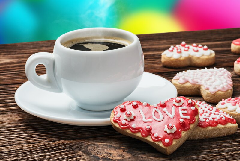 Heart-shaped Cookies and Coffee — Red
