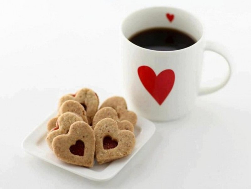 Heart-shaped Cookies and Coffee — White