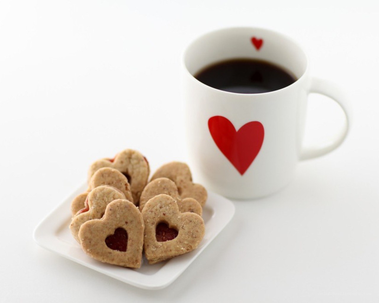 heart-shaped cookies and coffee