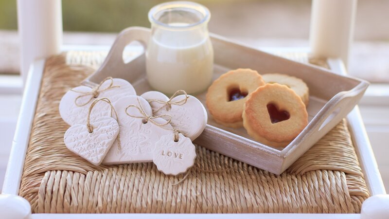 Heart-shaped Cookies and Milk — Beige