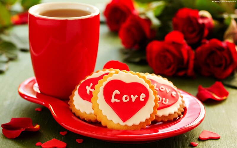 Heart-shaped Cookies and Tea — Red