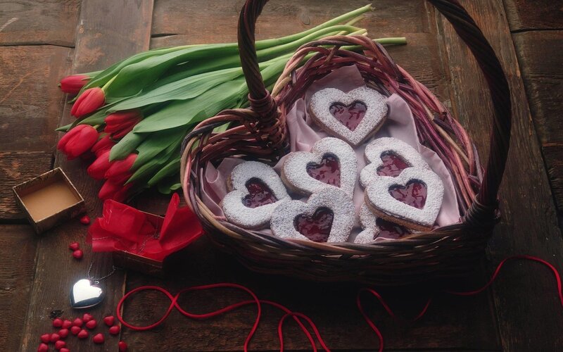 Heart-shaped Cookies in Basket — Brown, Romantic, Spring