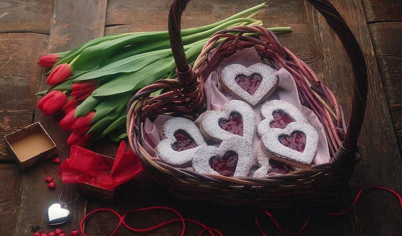 Heart-shaped Cookies in Basket — Brown