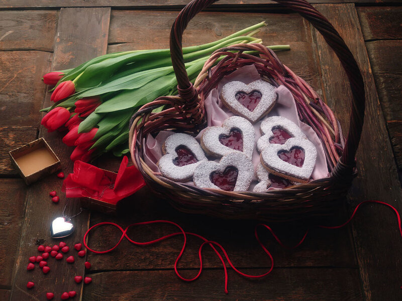 Heart-shaped Cookies in Basket