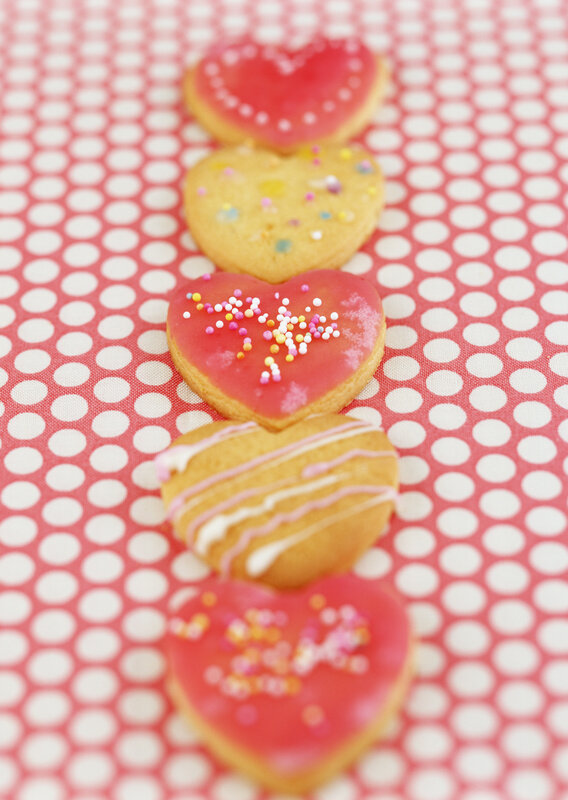 heart-shaped cookies on polka dot