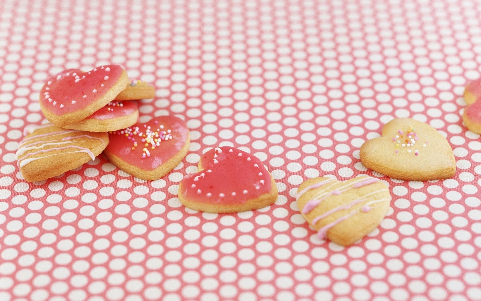 heart-shaped cookies on polka dot