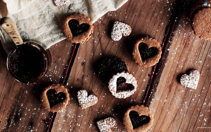 heart-shaped cookies on wood